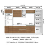 Cocina Integral Glamy 3.30 Metros Blanco/Marrón