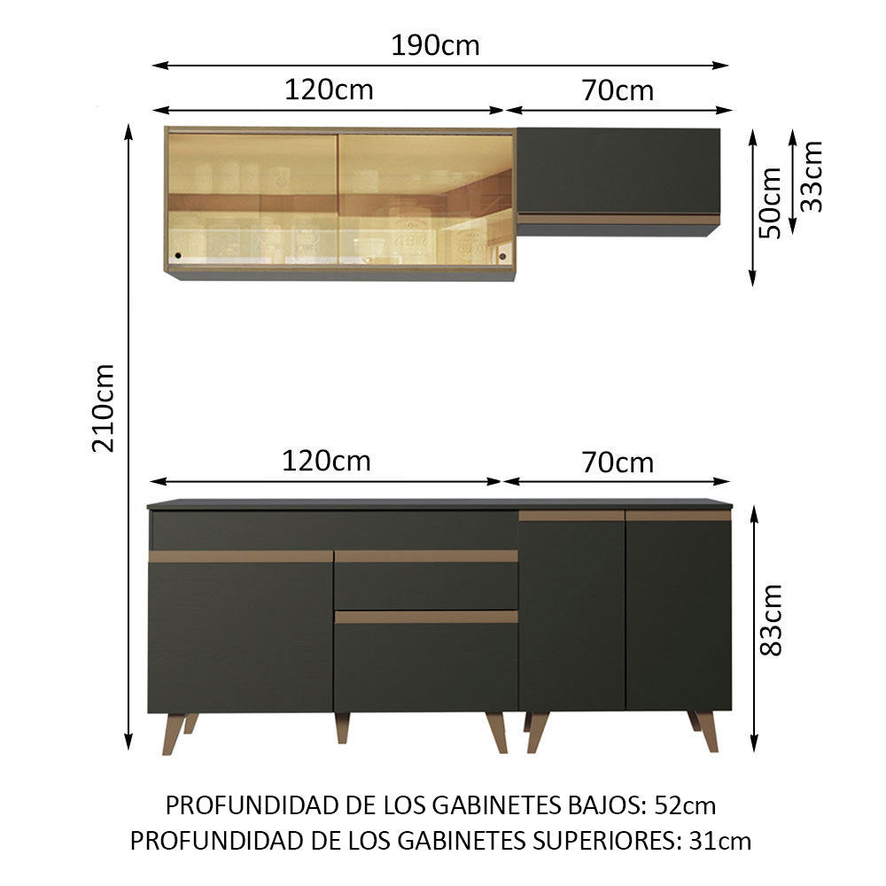 Cocina Integral Reims 1.90 m con Encimera Negro/Marrón 01