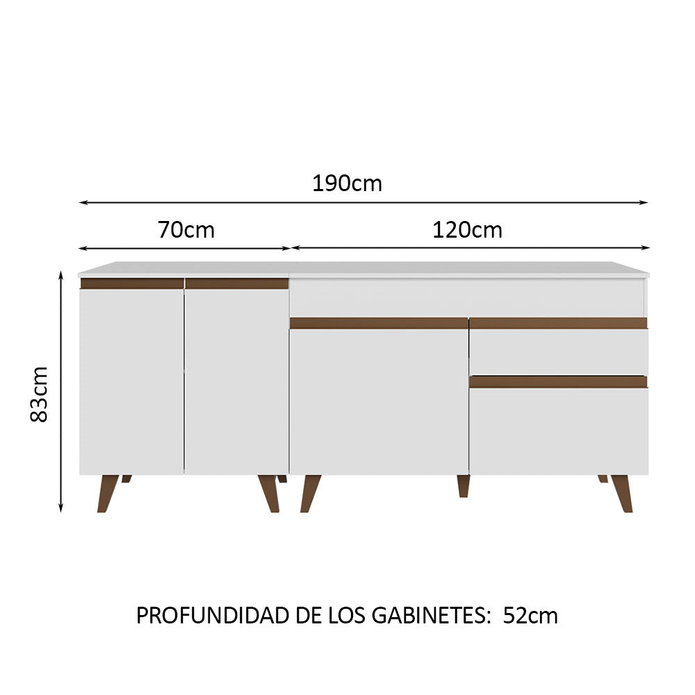 Kit 2 Muebles de Cocina Bajos Reims 1.90 m con Encimera - Blanco
