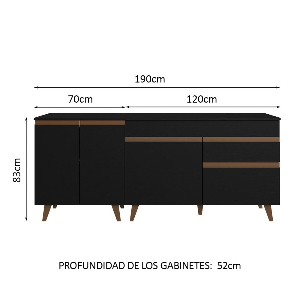 Kit 2 Muebles de Cocina Bajos Reims 1.90 m con Encimera Negro