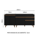 Kit 2 Muebles de Cocina Bajos Reims 1.90 m con Encimera Negro