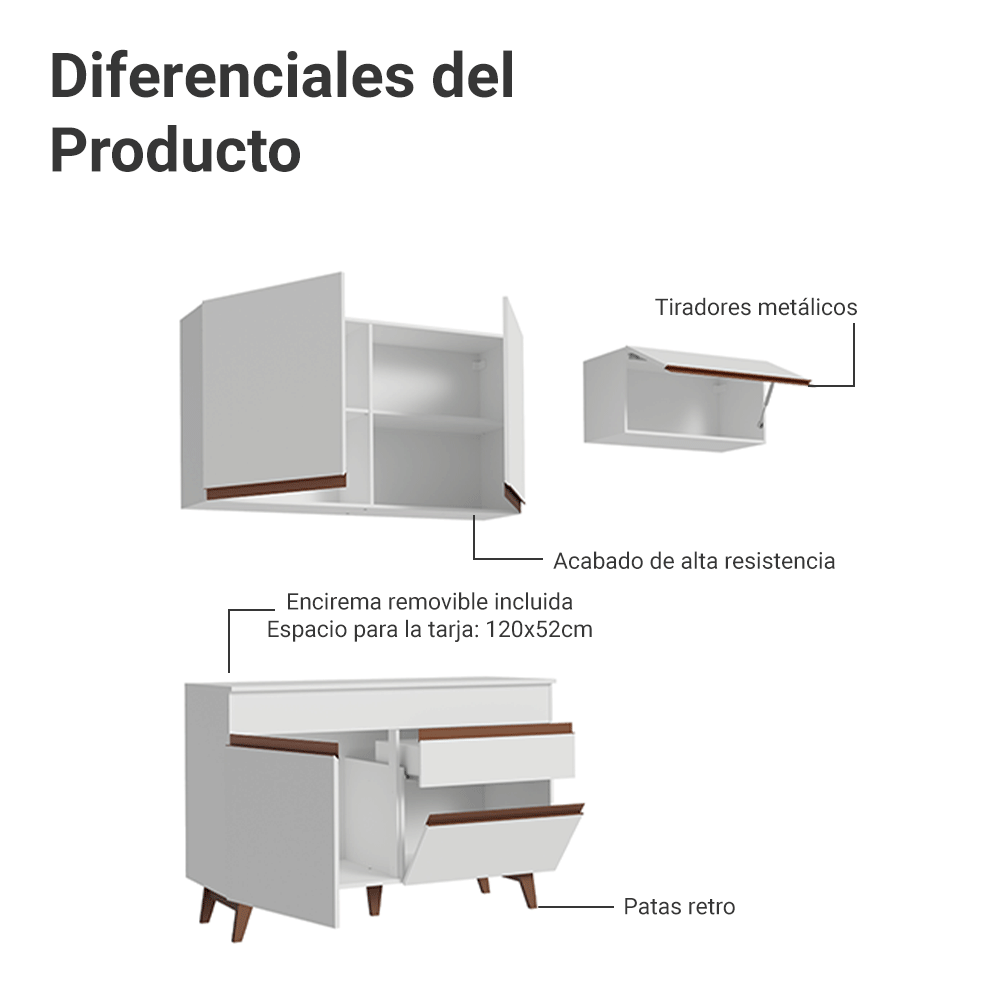 Cocina Integral Reims 1.90 m con Encimera Blanco 04