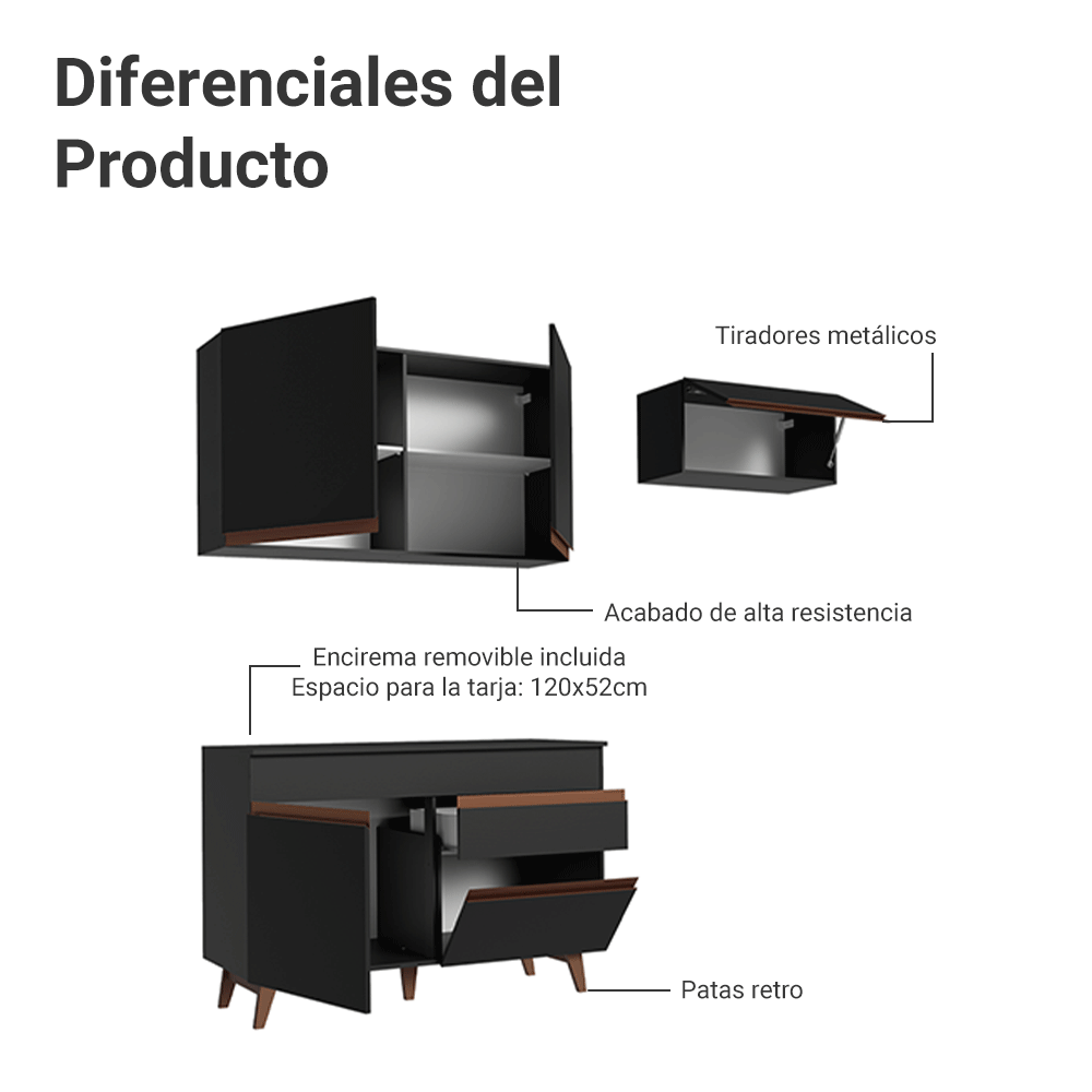 Cocina Integral Reims 1.90 m con Encimera Negro 04