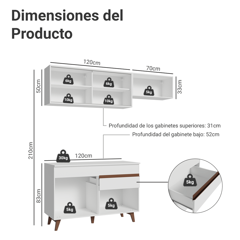 Cocina Integral Reims 1.90 m con Encimera Blanco 05