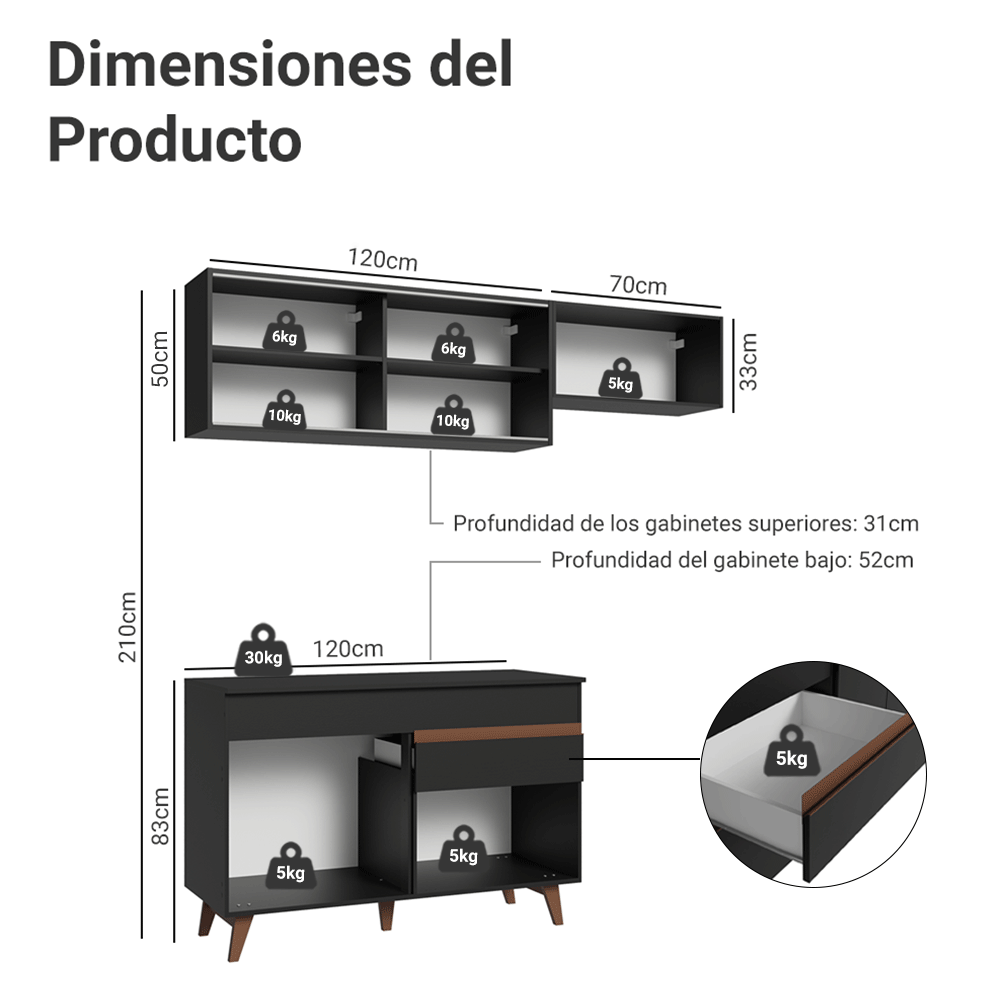 Cocina Integral Reims 1.90 m con Encimera Negro 05