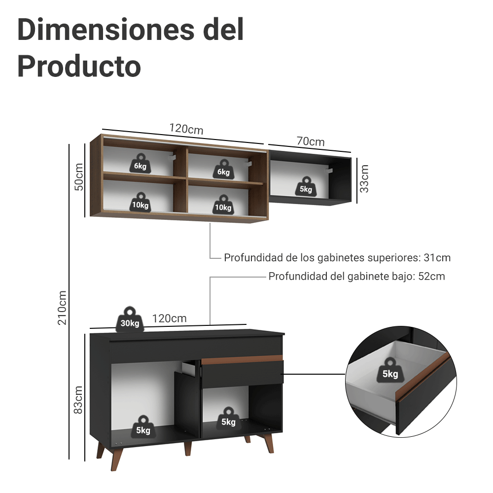 Cocina Integral Reims 1.90 m con Encimera Negro/Marrón 05