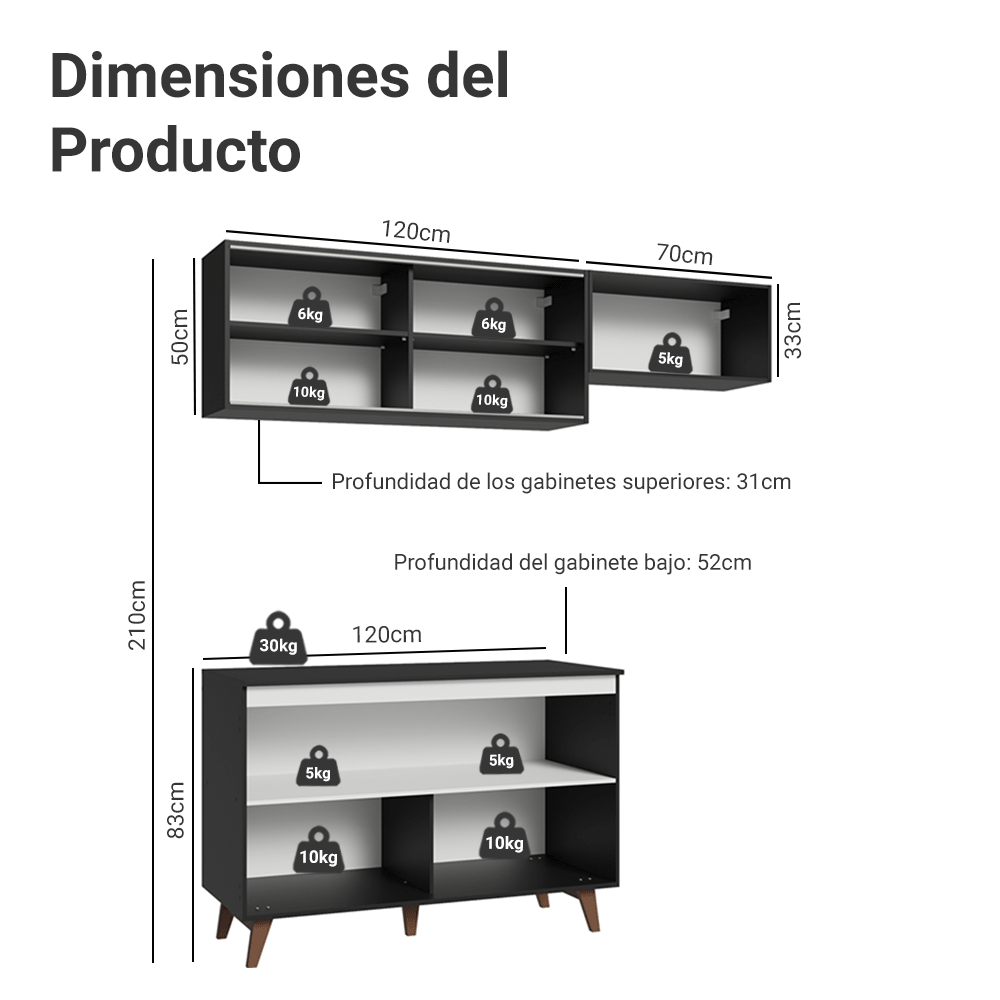 Cocina Integral Reims 1.90 m con Encimera Negro 09