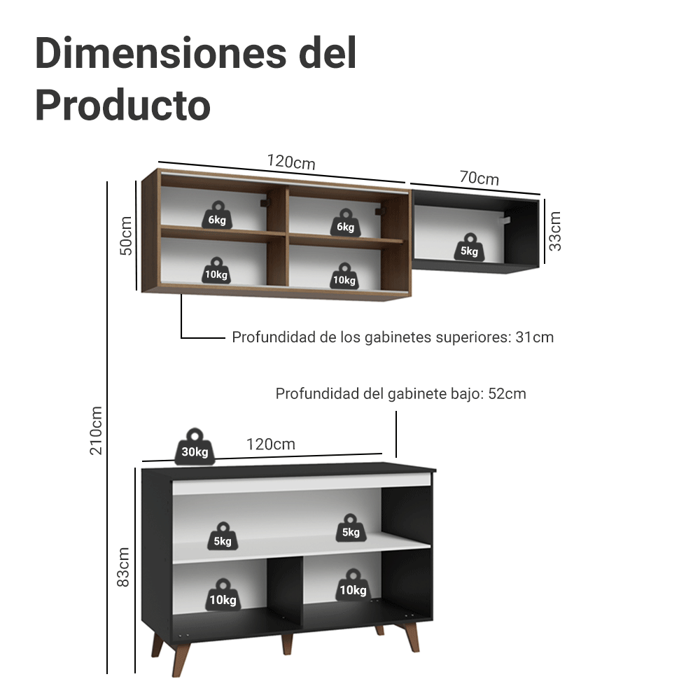 Cocina Integral Reims 1.90 m con Encimera Negro/Marrón 09