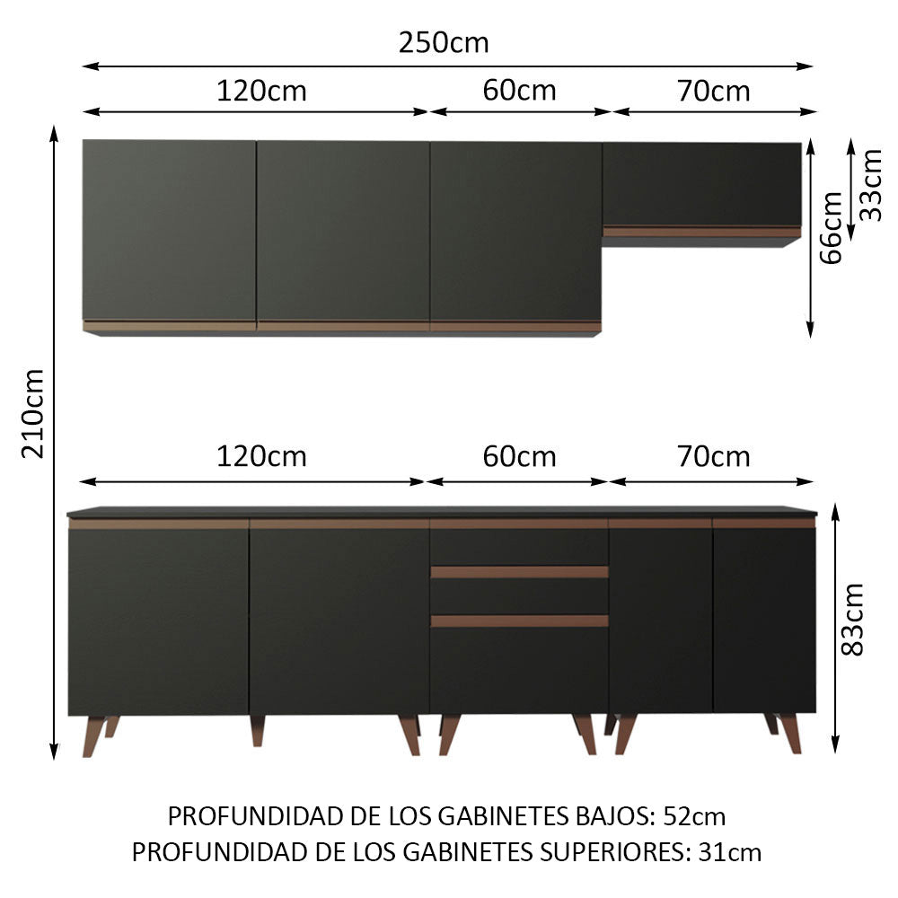 Cocina Integral Reims 2.50 m con Encimera Negro 01