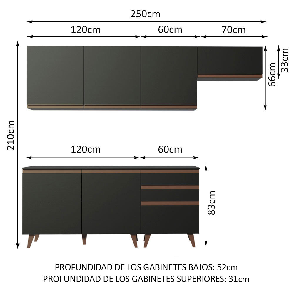 Cocina Integral Reims 2.50 m con Encimera Negro 02