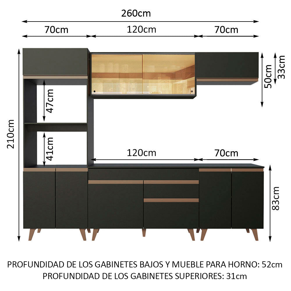 Cocina Integral Reims 2.60 m con Encimera Negro 02