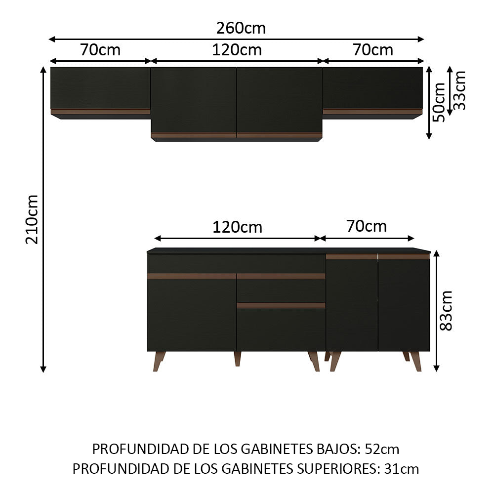 Cocina Integral Reims 2.60 m con Encimera Negro 10