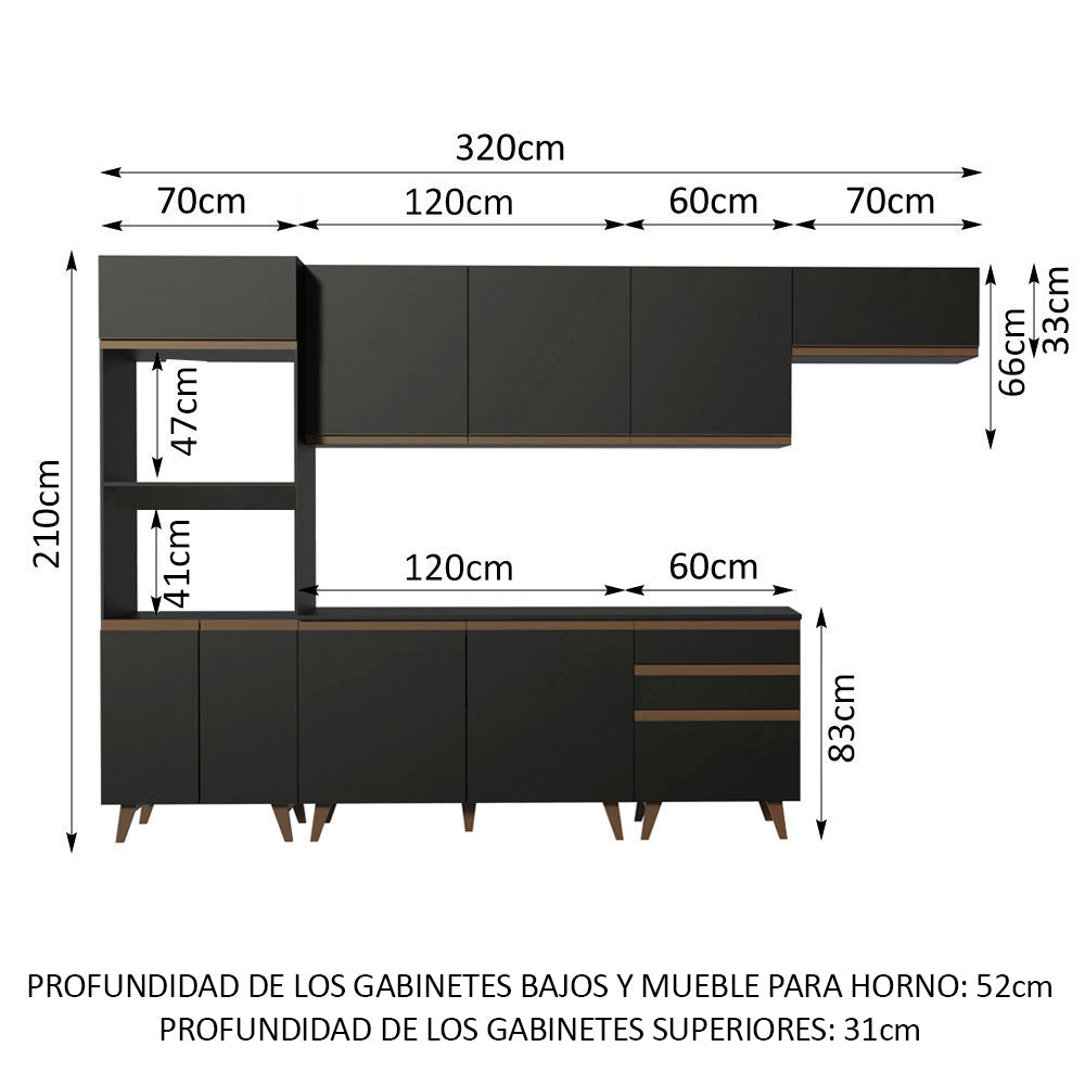 Cocina Integral Reims 3.20 m con Encimera Negro 01