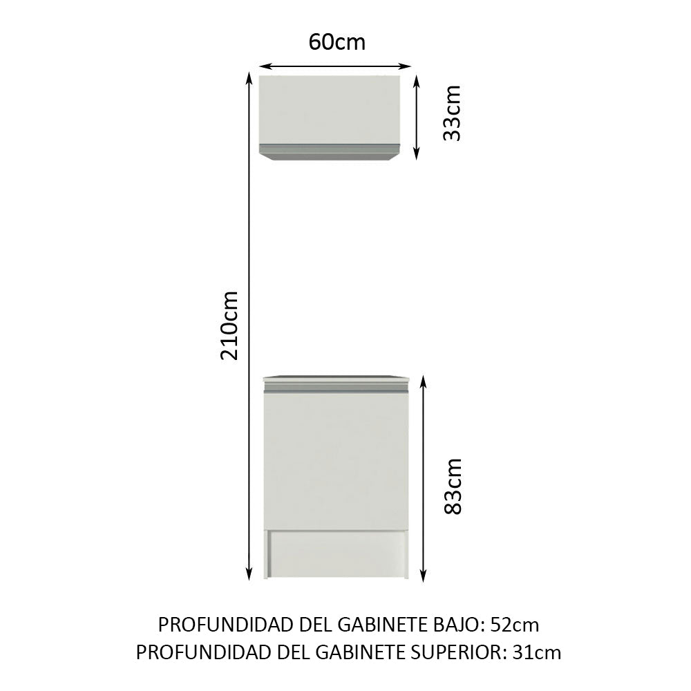 Kit Mueble de Cocina Superior y Mueble Bajo Topazio 60 cm Blanco Madesa