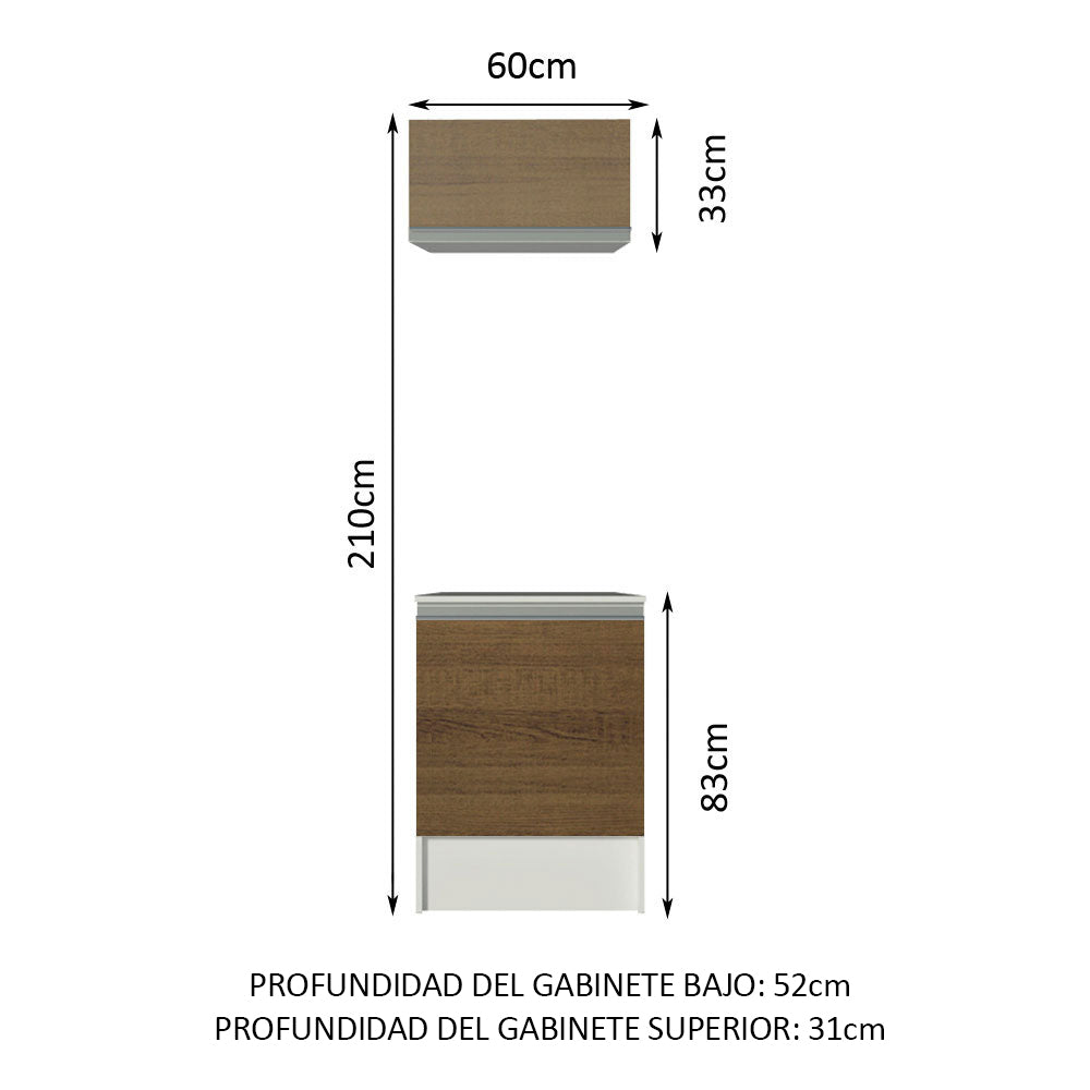 Kit Mueble de Cocina Superior y Mueble Bajo Topazio 60 cm Blanco/Marrón Madesa