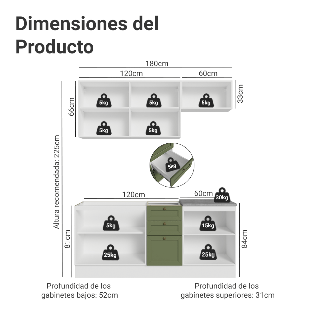 Cocina Integral Vik 1.80 Metros Blanco/Verde 01