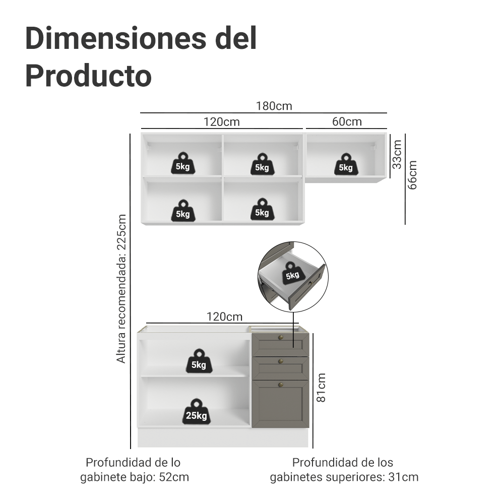 Cocina Integral Vik 1.80 Metros Blanco/Gris 02