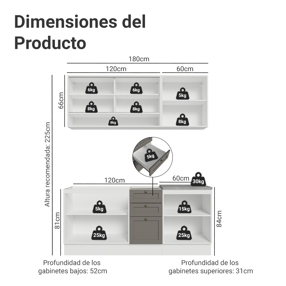 Cocina Integral Vik 1.80 Metros Blanco/Gris 03