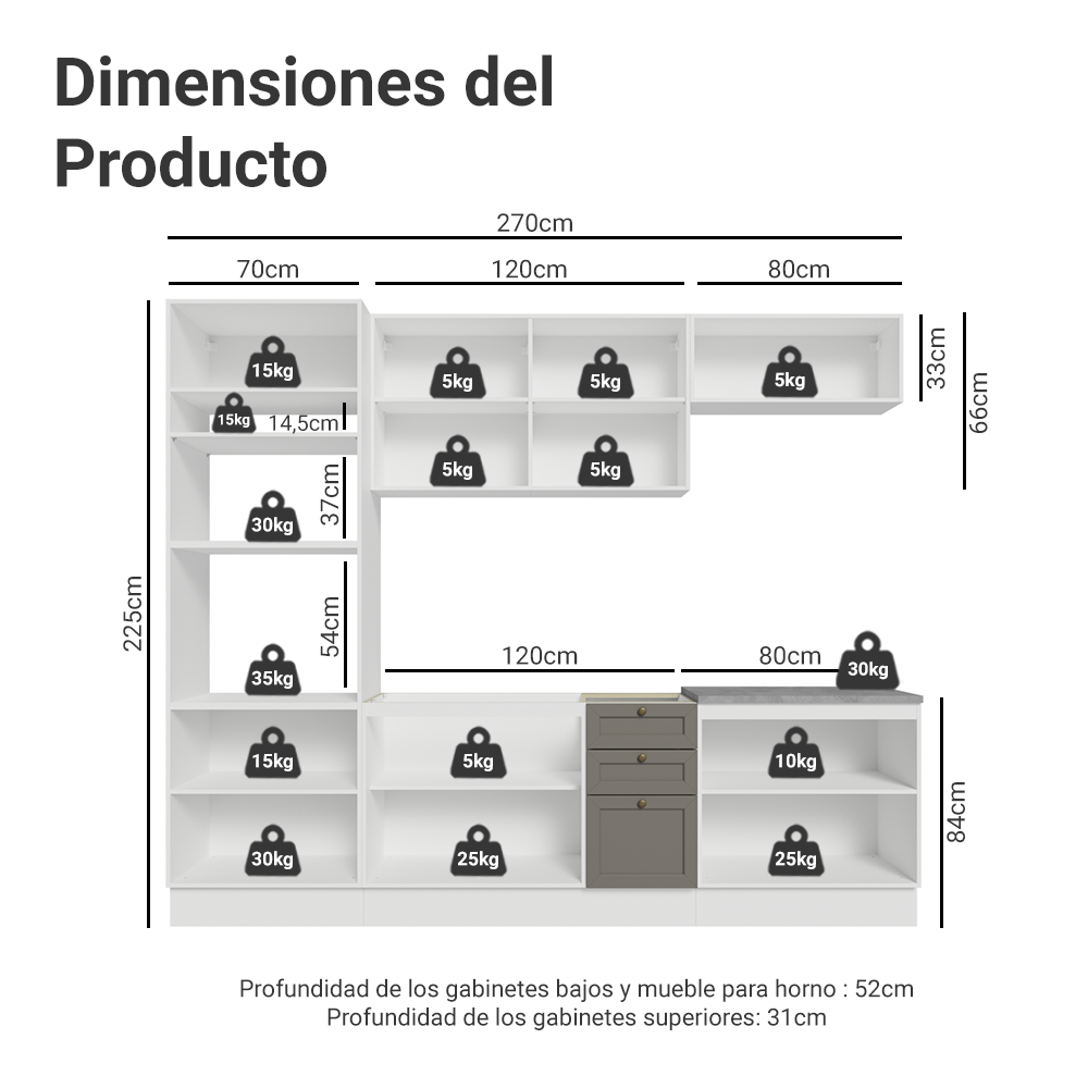 Cocina Integral Vik 2.70 Metros Blanco/Gris 01