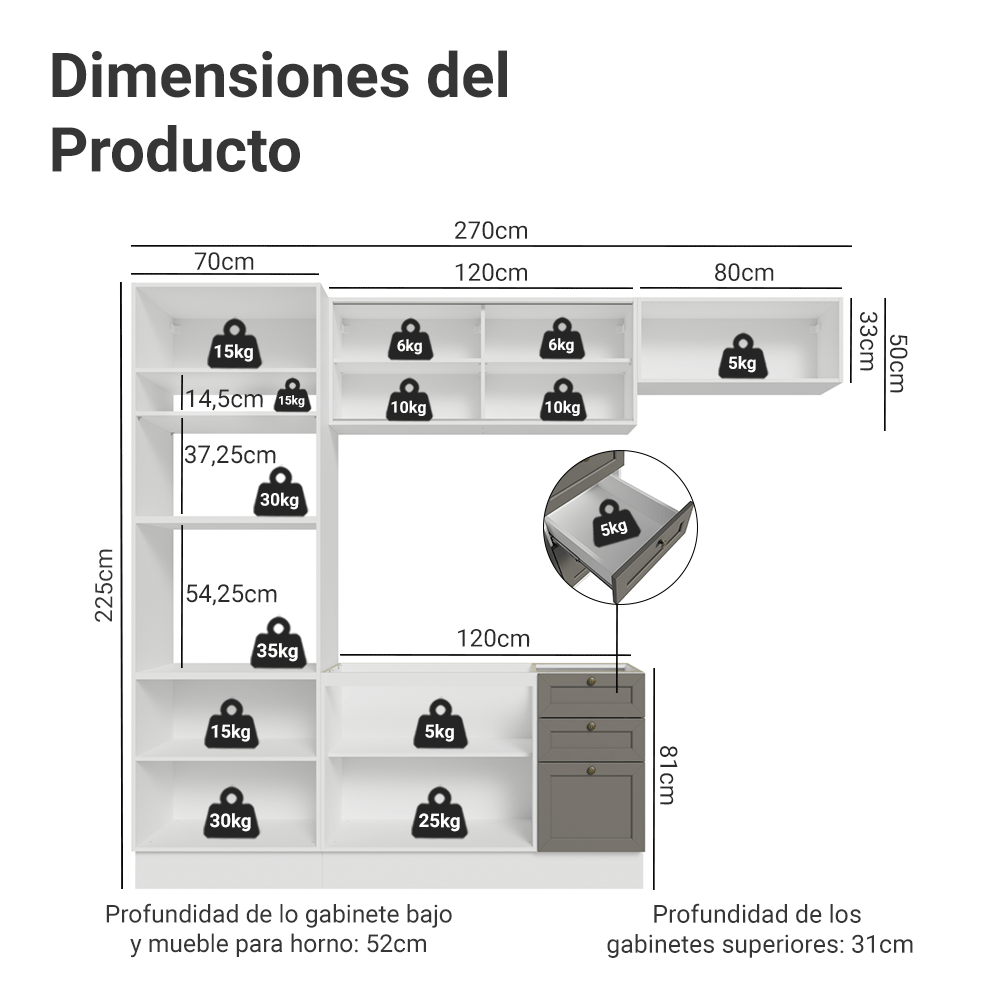 Cocina Integral Vik 2.70 Metros Blanco/Gris 04