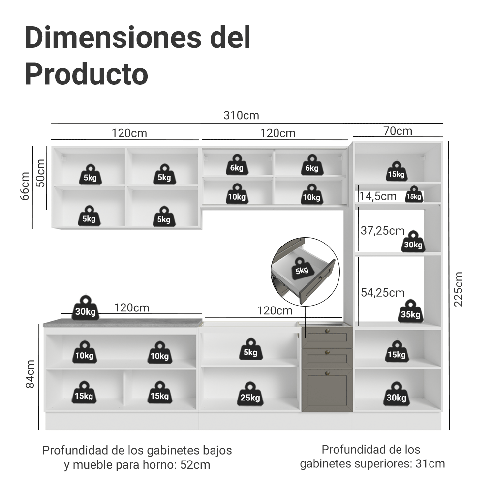 Cocina Integral Vik 3.10 Metros Blanco/Gris 01