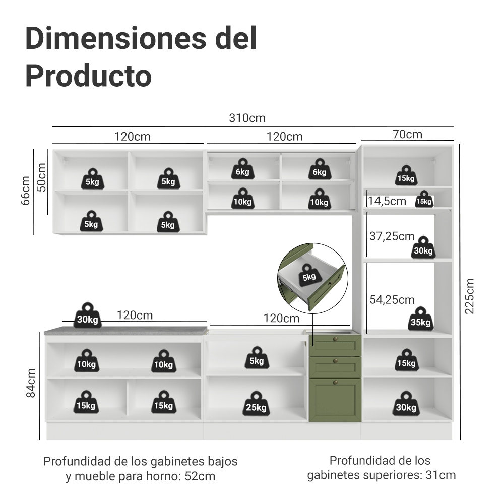 Cocina Integral Vik 3.10 Metros Blanco/Verde 01
