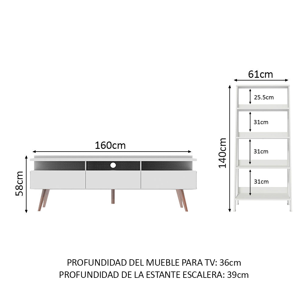 Centro de Entretenimiento para TV Londres + Mueble Estante Librero Blanco