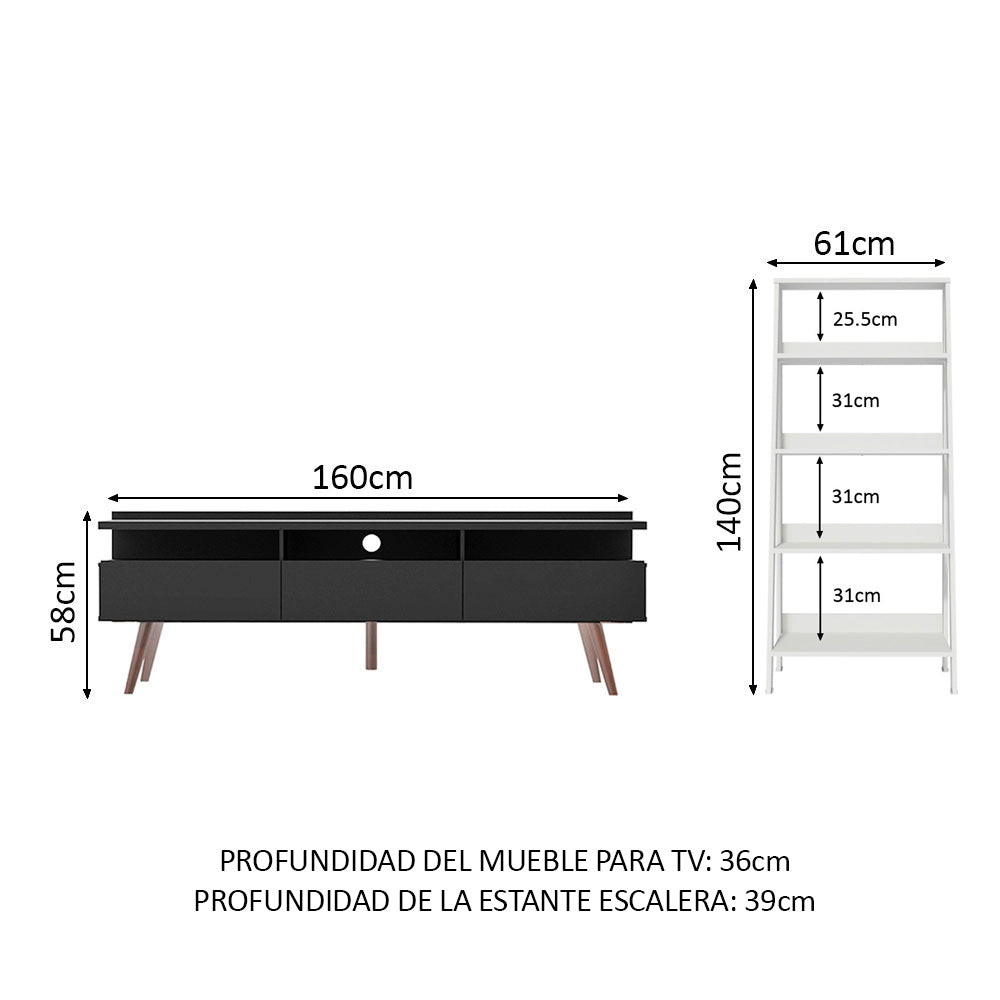 Centro de Entretenimiento para TV Londres + Mueble Estante Librero NegroBlanco