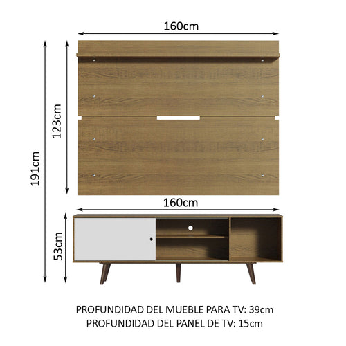 Centro de Entretenimiento para TV Dubai 160 cm Mesa y Panel Hasta 65 Pulgadas Marrón/Blanco (Patas Marrón) Madesa
