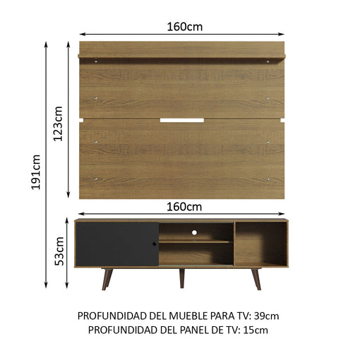 Centro de Entretenimiento para TV Dubai 160 cm Mesa y Panel Hasta 65 Pulgadas Marrón/Negro/Marrón Madesa