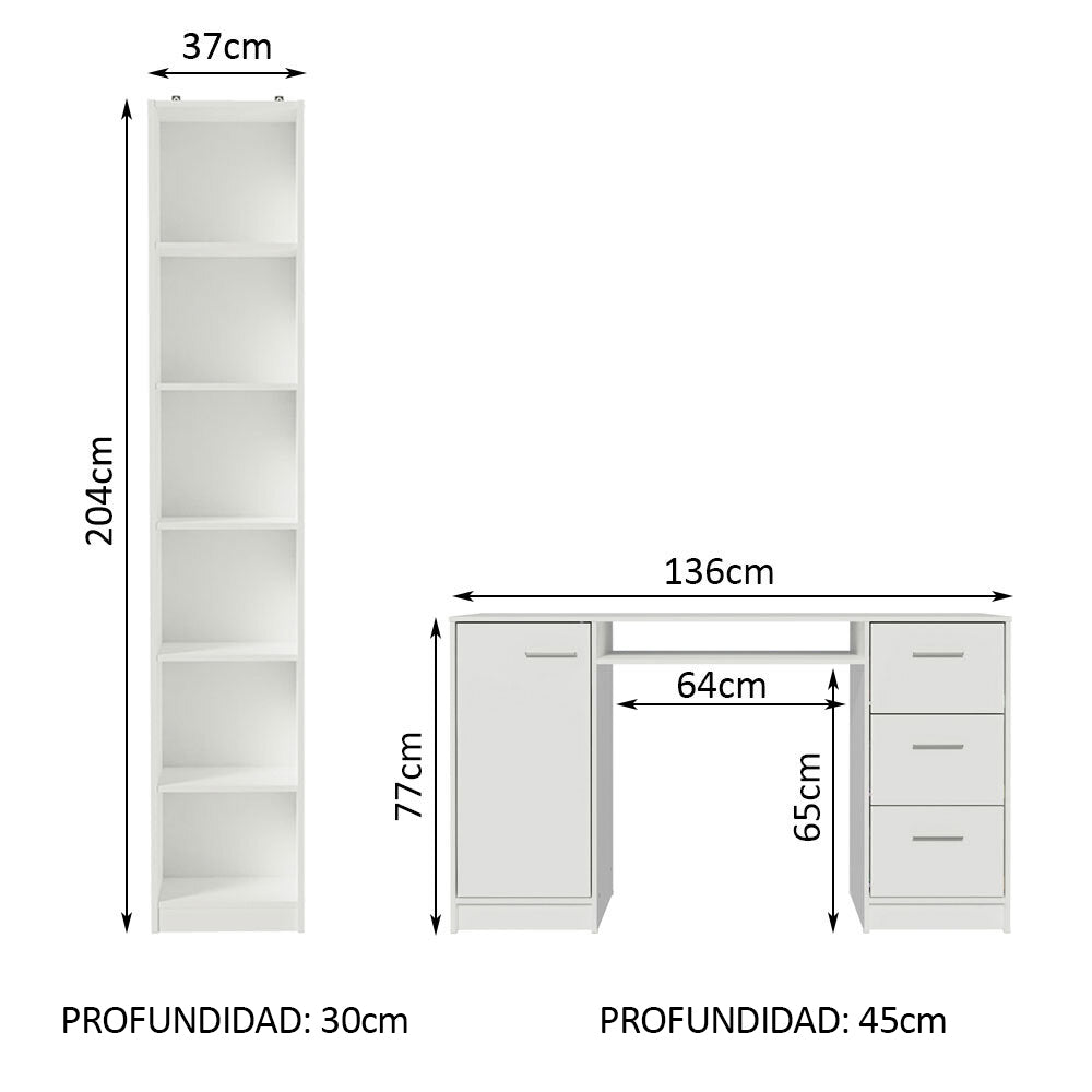 Escritorio de Oficina 173 cm Alaska + Mueble Estante Librero Blanco Madesa
