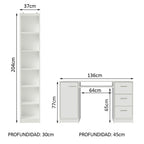 Escritorio de Oficina 173 cm Alaska + Mueble Estante Librero Blanco Madesa