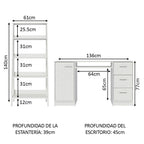 Escritorio de Oficina Alaska 136 cm + Mueble Estante Librero Blanco Madesa