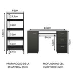 Escritorio de Oficina 136 cm Alaska + Mueble Estante Librero Negro Madesa