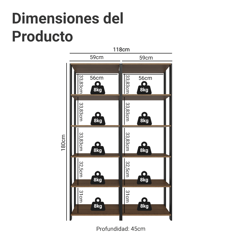 Armário Estante Multiuso para Oficina con 10 Niveles 118 cm Marrón/Negro