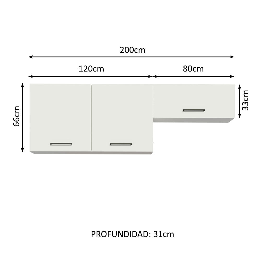 Kit 2 200 cm Gabinetes Superior de Almacenamiento para Garaje Multiuso Blanco Madesa
