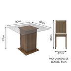 Juego de Comedor Madesa Maya con 4 Sillas y Encimera Cuadrada de Cristal MarrónBeige