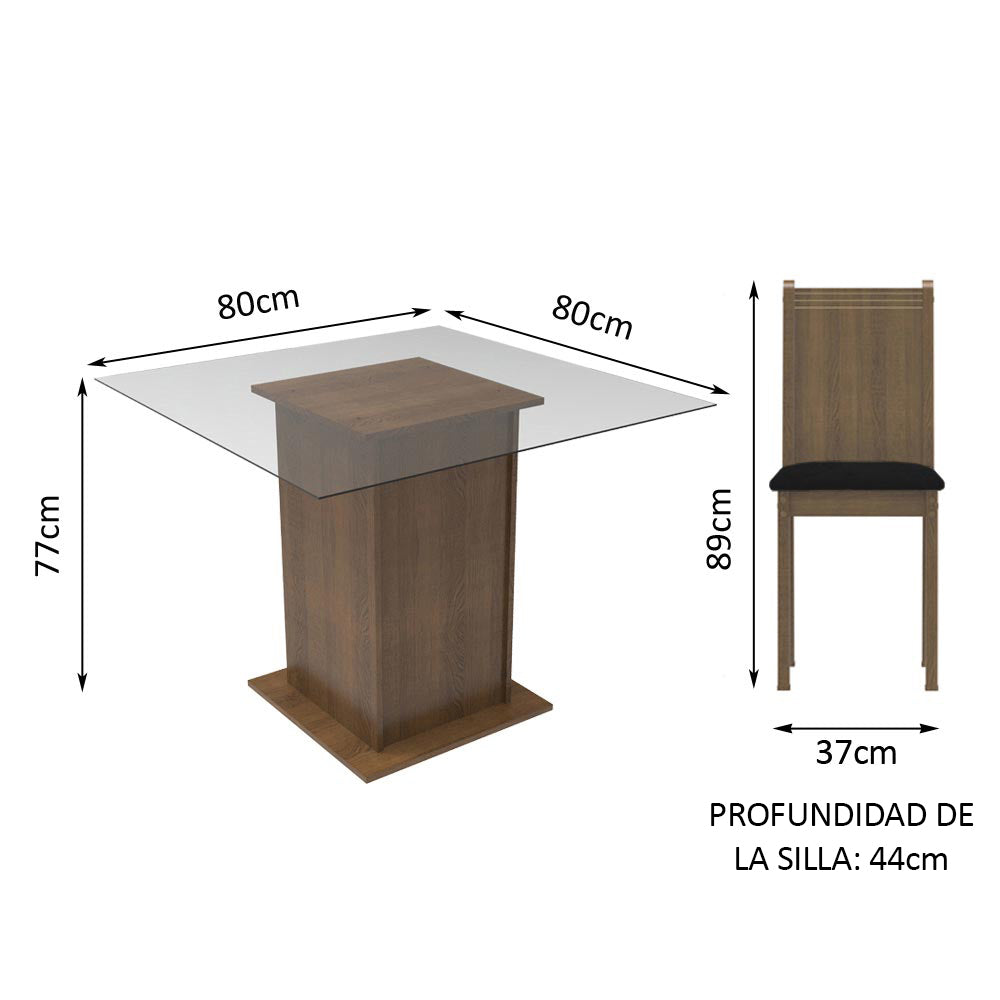 Juego de Comedor Madesa Maya con 4 Sillas y Encimera Cuadrada de Cristal Marrón/Negro