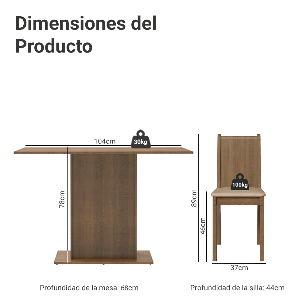 Juego de Comedor Luana con 4 Sillas