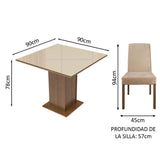 Juego de Comedor Evelin con 4 Sillas - Tablero de Madera y Cristal