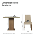 Juego de Comedor Evelin con 4 Sillas - Tablero de Madera y Cristal