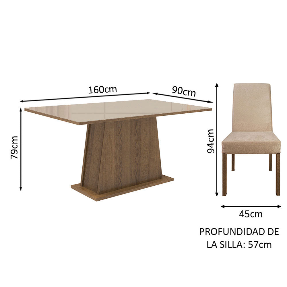 Juego de Comedor Sabrina con 4 Sillas - Tablero de Madera y Cristal Marrón/Crema/Imperial