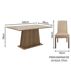 Juego de Comedor Sabrina con 4 Sillas - Tablero de Madera y Cristal Marrón/Crema/Imperial