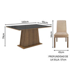 Juego de Comedor Sabrina con 4 Sillas - Tablero de Madera y Cristal Marrón/Negro/Imperial