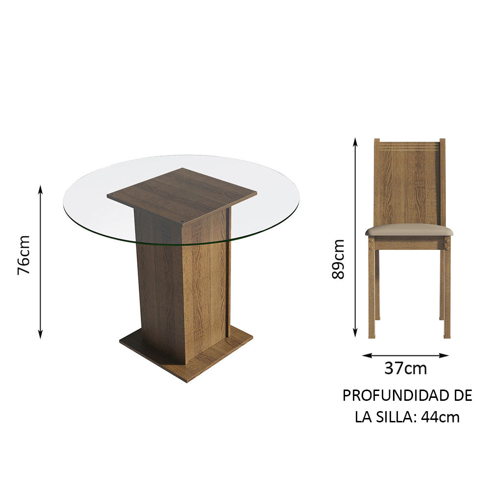 Juego de Comedor Débora con 4 Sillas - Encimera Redonda de Cristal