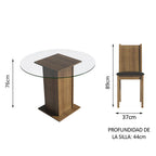 Juego de Comedor Débora con 4 Sillas - Encimera Redonda de Cristal Marrón/Negro