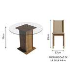 Juego de Comedor Nanda con 4 Sillas - Encimera Redonda de Cristal