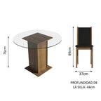 Juego de Comedor Nanda con 4 Sillas - Encimera Redonda de Cristal Marrón/Negro