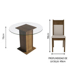 Juego de Comedor Beta con 4 Sillas - Encimera Redonda de Cristal Marrón/Beige Madesa
