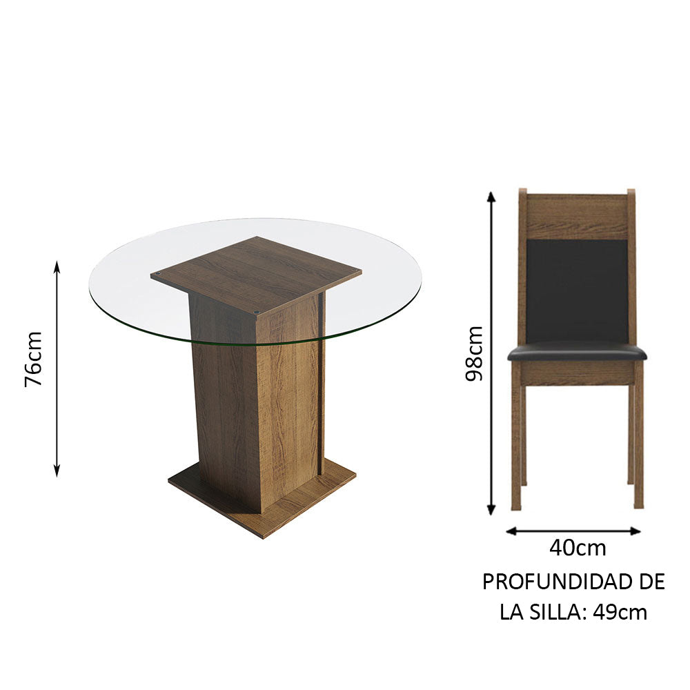 Juego de Comedor Beta con 4 Sillas - Encimera Redonda de Cristal Marrón/Negro